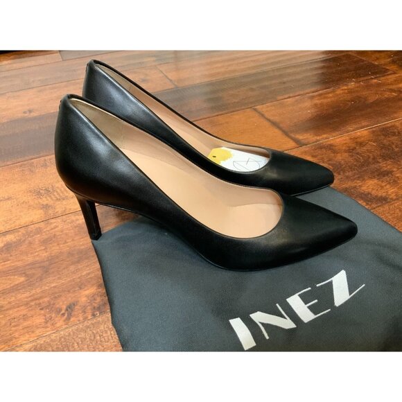 Inez Black Leather Pumps Heels, Size 6.5
